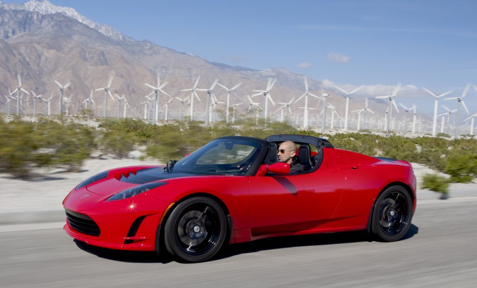 Tesla Roadster on the highway